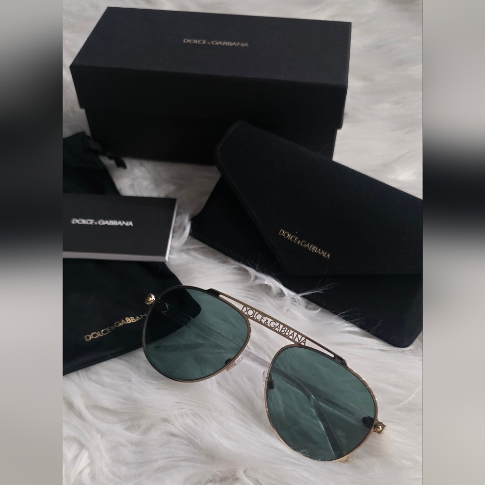 Dolce & Gabbana Gold Frame Sunglasses with Green Lenses Authentic